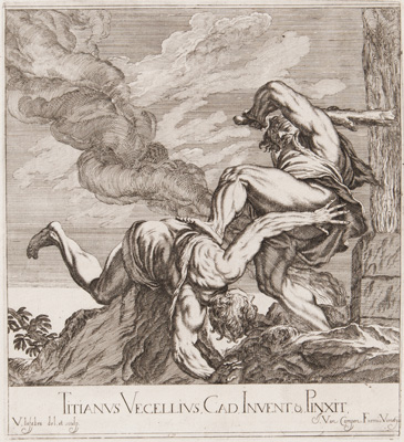 Titian etching from 1682 CAIN KILLING ABEL